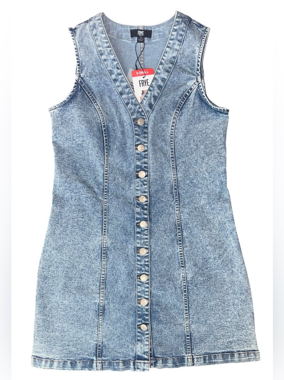 Frye Denim Dress Women Size X-Small XS Blue Button Light Wash Cotton Stretch NWT